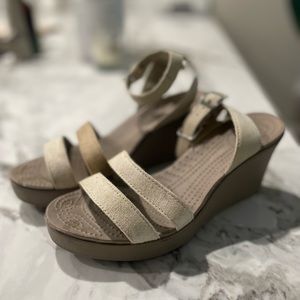 Crocs brand  tan wedges